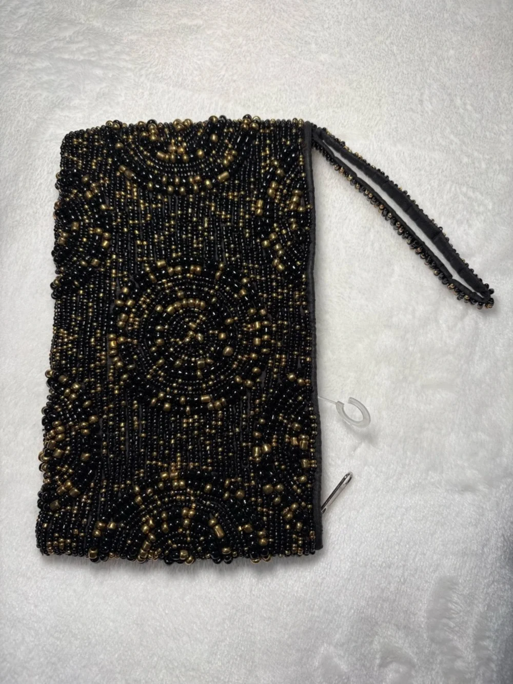 Beaded Wristlet Clutch - Black & Gold
